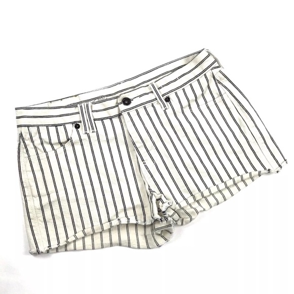Madewell Pants - MADEWELL Cut Off Short Shorts Blue Ivory Stripe
